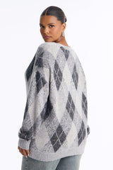 Women's Argyle Cardigan — Button Down, Long Sleeve | Yvezi — 8
