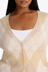 Women's Argyle Cardigan — Button Down, Long Sleeve | Yvezi — 22
