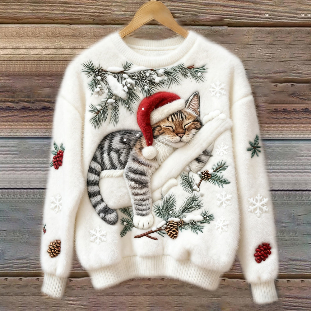 Noelle | Women's Festive Cat Print Crew Neck Christmas Jumper — view 2