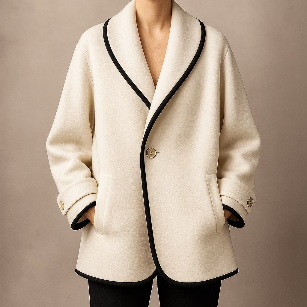 Isolde | Women's Oversized Contrast-Trim Lapel Swing Coat — view 2