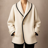 Isolde | Women's Oversized Contrast-Trim Lapel Swing Coat — view 2