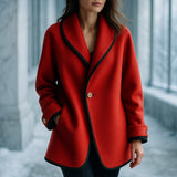 Isolde | Women's Oversized Contrast-Trim Lapel Swing Coat — view 5