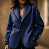 Isolde | Women's Oversized Contrast-Trim Lapel Swing Coat — view 9