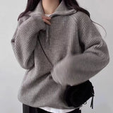Aurelia | Women's Oversized Ribbed Knit Quarter-Zip Polo Jumper — view 4
