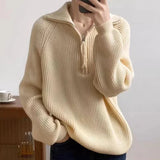 Aurelia | Women's Oversized Ribbed Knit Quarter-Zip Polo Jumper — view 6