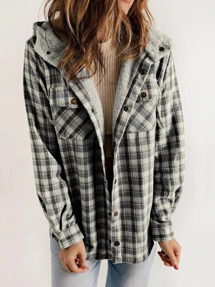 Nerissa | Women's Oversized Hooded Check Shacket — view 2