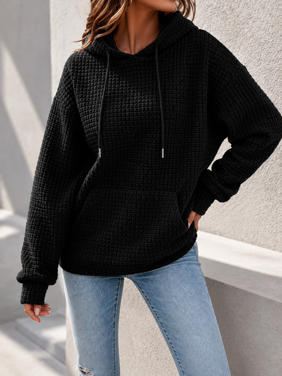 Mabel | Women's Relaxed Waffle Knit Textured Pullover Hoodie — view 1