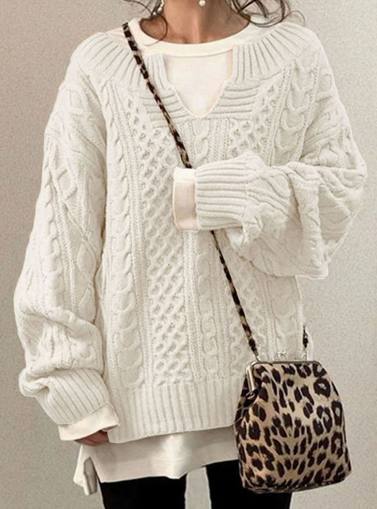 Audrey | Women's Oversized Cable Knit Sweater V-Neck Pullover — view 1