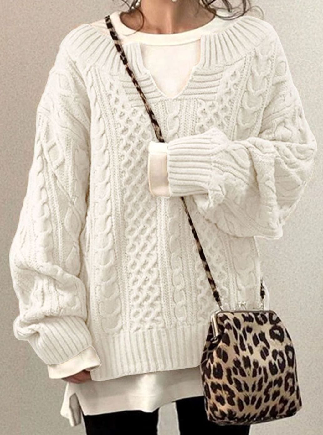 Audrey | Women's Oversized Cable Knit Sweater V-Neck Pullover — view 2