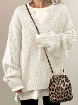 Audrey | Women's Oversized Cable Knit Sweater V-Neck Pullover — view 2