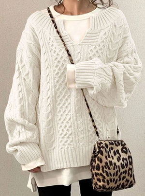 Audrey | Women's Oversized Cable Knit Sweater V-Neck Pullover — view 2