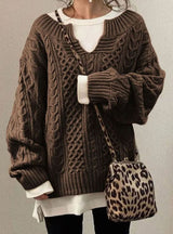 Audrey | Women's Oversized Cable Knit Sweater V-Neck Pullover — view 3