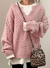 Audrey | Women's Oversized Cable Knit Sweater V-Neck Pullover — view 4