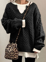 Audrey | Women's Oversized Cable Knit Sweater V-Neck Pullover — view 5