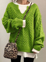 Audrey | Women's Oversized Cable Knit Sweater V-Neck Pullover — view 6
