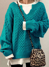 Audrey | Women's Oversized Cable Knit Sweater V-Neck Pullover — view 7