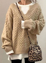 Audrey | Women's Oversized Cable Knit Sweater V-Neck Pullover — view 8
