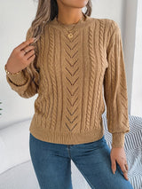 Lowri | Women's Textured Openwork Crew Neck Knit Jumper — view 2
