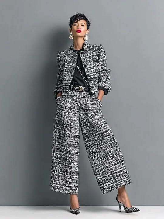Harriet | Tweed Blend Cropped Jacket & Wide-Leg Trousers Set — view 1