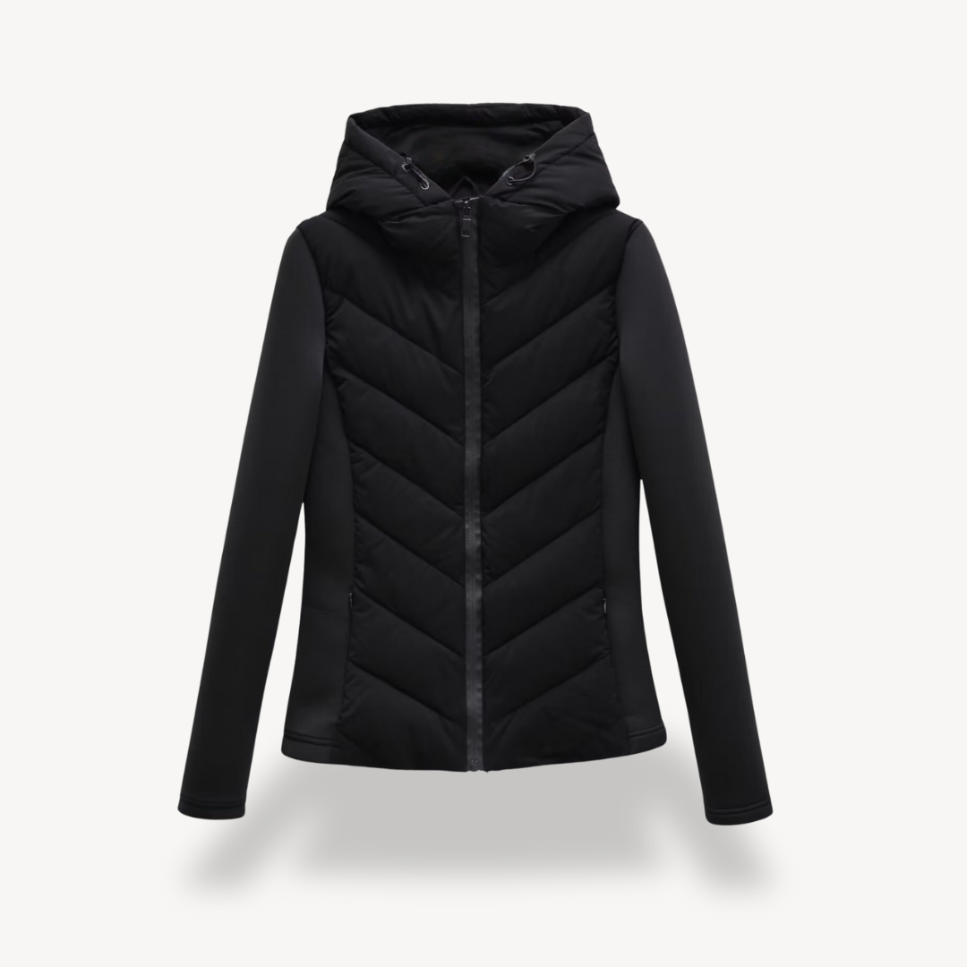 Delphine | Chevron Quilted Hooded Jacket — view 3
