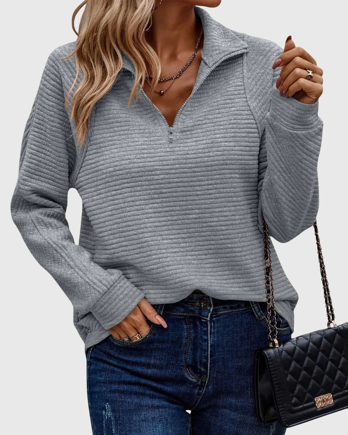 Brunna | Women's Ribbed Knit Half-Zip Jumper — view 3