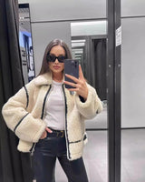 Juniper | Women's Oversized Teddy Jacket with Contrast Trim — view 3