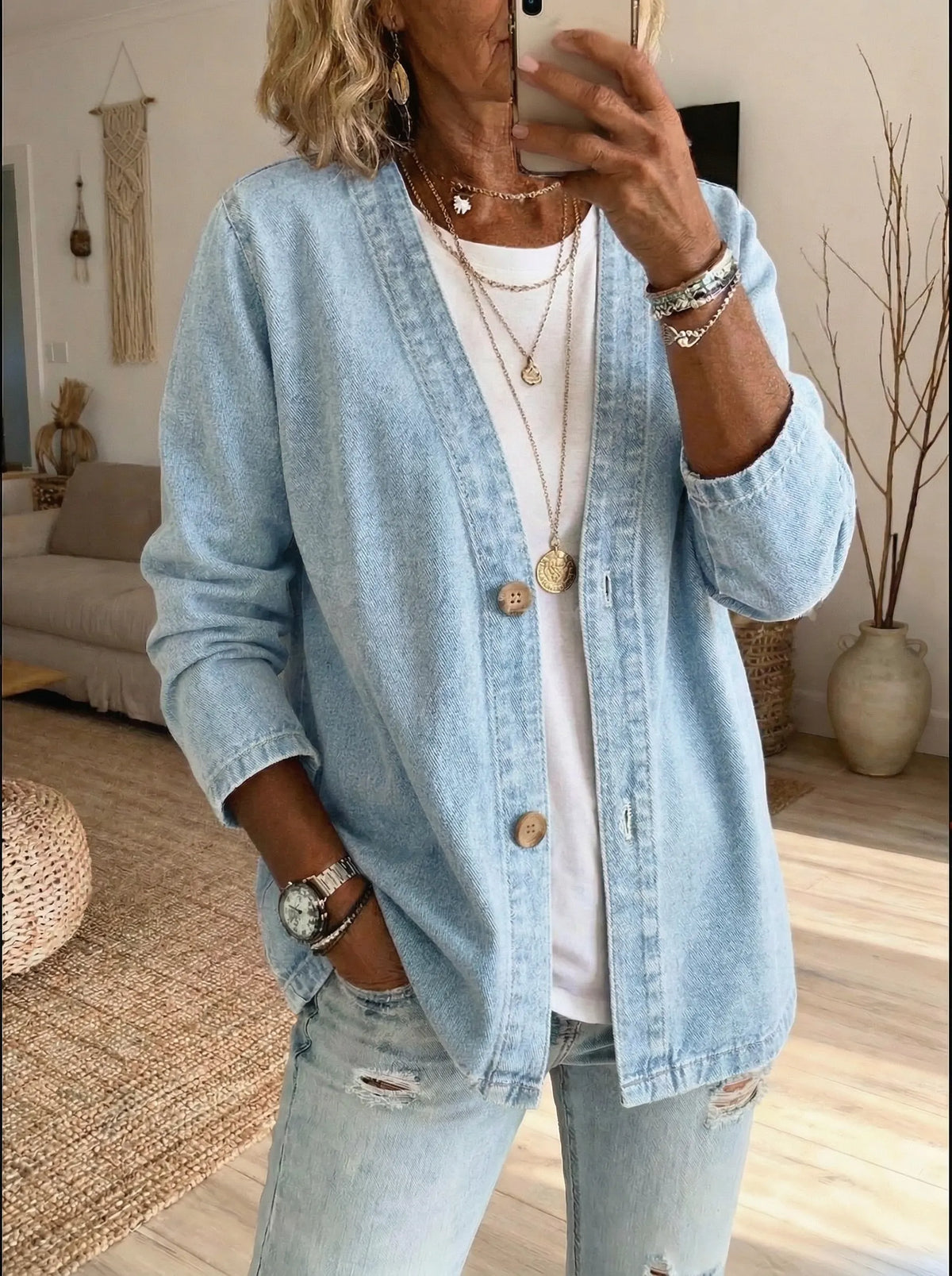 Mavis | Women's Crew Neck Button-Front Knit Cardigan — view 2