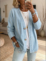 Mavis | Women's Crew Neck Button-Front Knit Cardigan — view 2