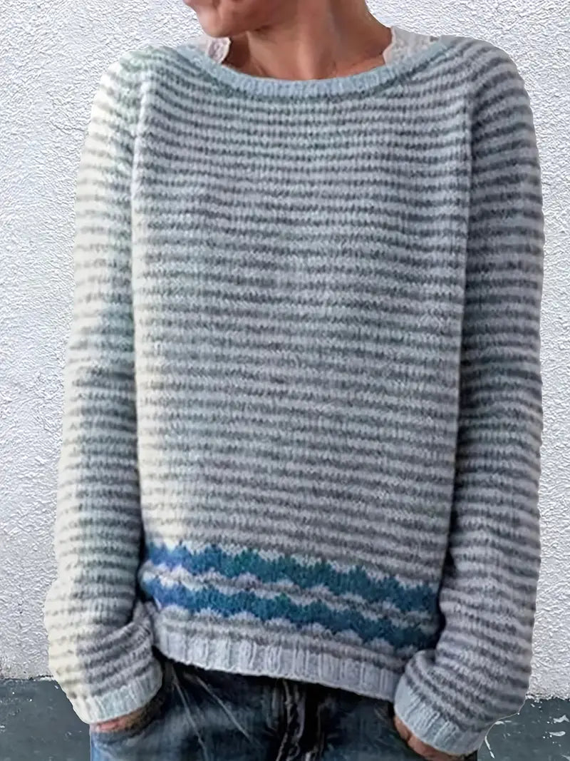 Calvara | Women's Striped Pullover Knit Sweater — view 2