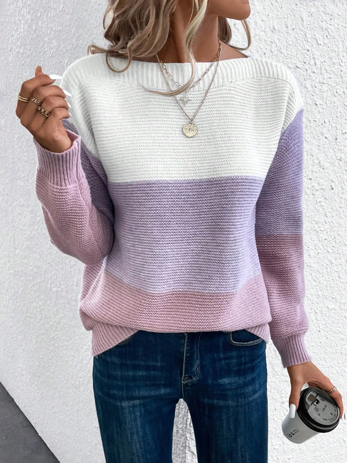 Casmira | Women's Colour Block Boat Neck Relaxed Fit Jumper — view 3