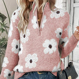 Daphne | Women's Daisy Floral Collared Half-Zip Knitted Jumper — view 7