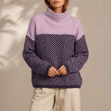 Vaelora | Women's Chevron Colour-Block Relaxed-Fit Funnel-Neck Knitted Jumper — view 6
