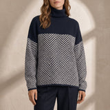 Vaelora | Women's Chevron Colour-Block Relaxed-Fit Funnel-Neck Knitted Jumper — view 2