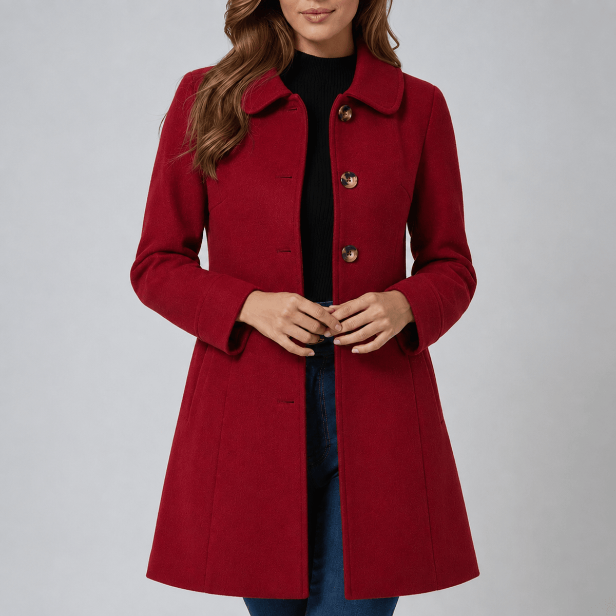 Serelle | Women's Tailored Fitted-Waist Single-Breasted Midi Winter Coat — view 2