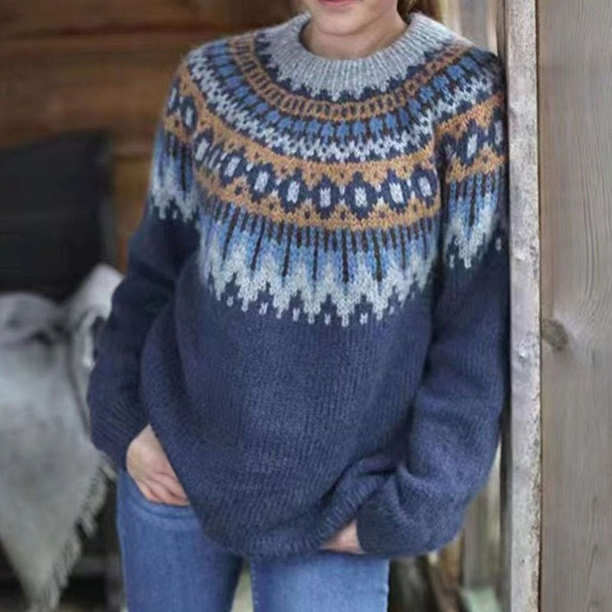 Courtney | Women's Relaxed-Fit Nordic Fair Isle Knit Jumper — view 3