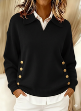 Women's Oversized Collared V-Neck Gold Button Polo Jumper — view 6