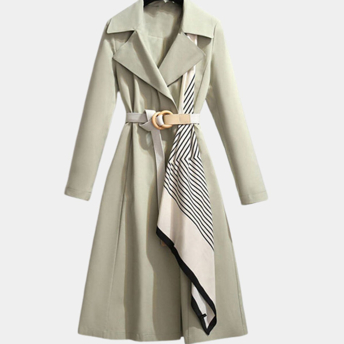 Antoinette | Women's Belted Trench Coat Midi Length with Notch Collar — view 1