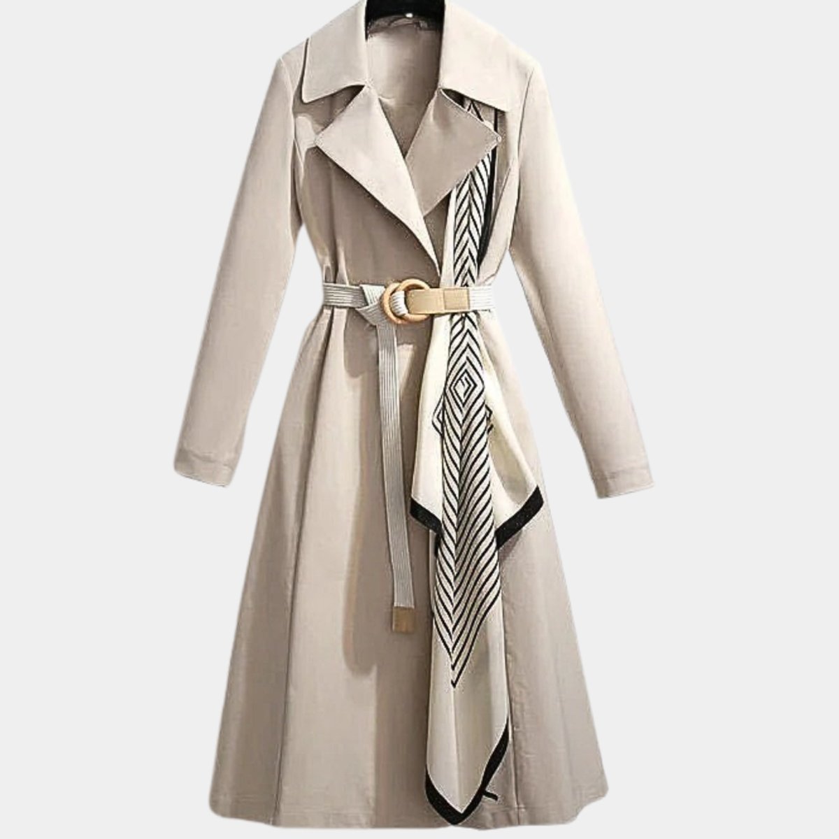 Antoinette | Women's Belted Trench Coat Midi Length with Notch Collar — view 2