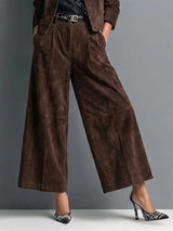 Isadora | Dark Brown Faux Suede Jacket & Wide-Leg Trousers Set — view 5