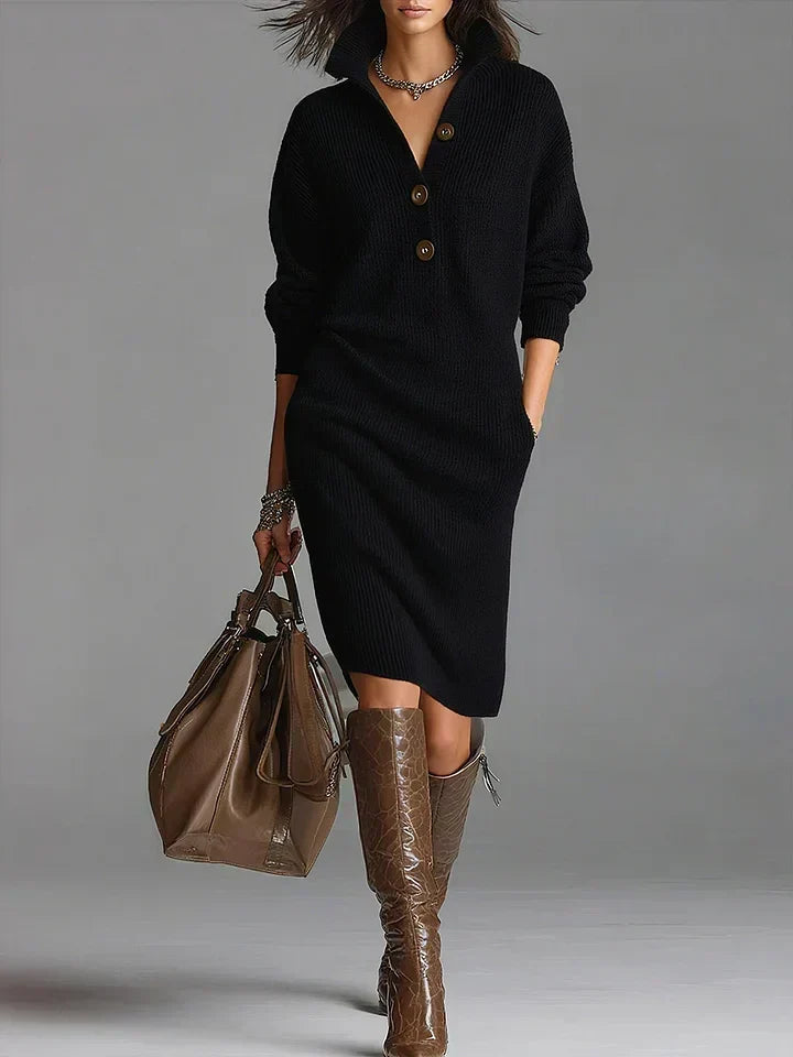 Women's Ribbed Collared Midi Jumper Dress | Winter — view 3