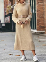 Women's Ribbed Knit Turtleneck Maxi Dress | Winter — view 1