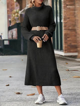 Women's Ribbed Knit Turtleneck Maxi Dress | Winter — view 2