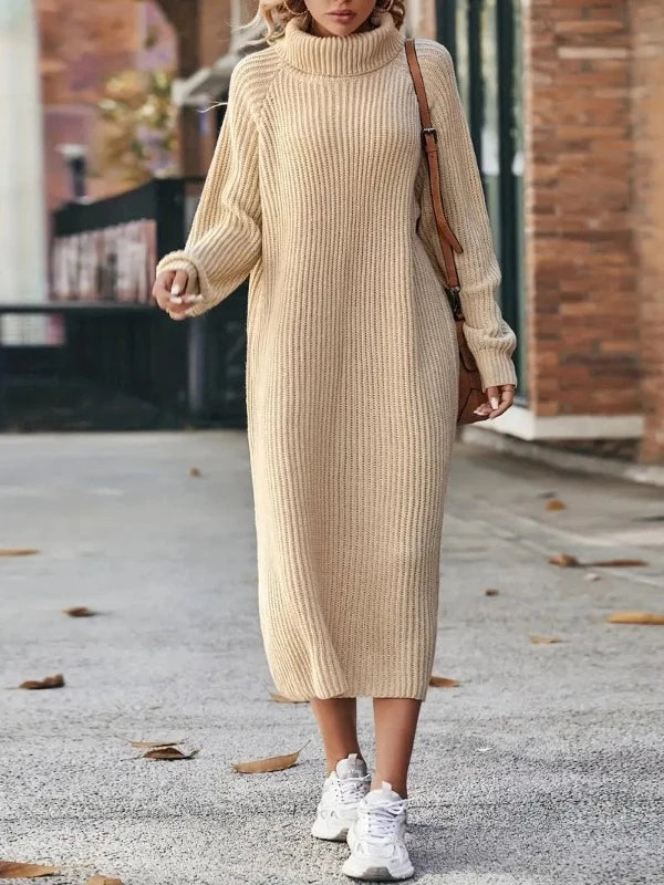 Women's Ribbed Knit Turtleneck Maxi Dress | Winter — view 4