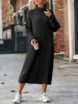 Women's Ribbed Knit Turtleneck Maxi Dress | Winter — view 5