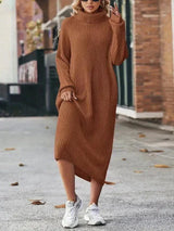 Women's Ribbed Knit Turtleneck Maxi Dress | Winter — view 6