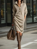 Women's Ribbed Collared Midi Jumper Dress | Winter — view 1