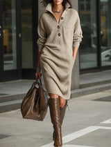 Women's Ribbed Collared Midi Jumper Dress | Winter — view 1