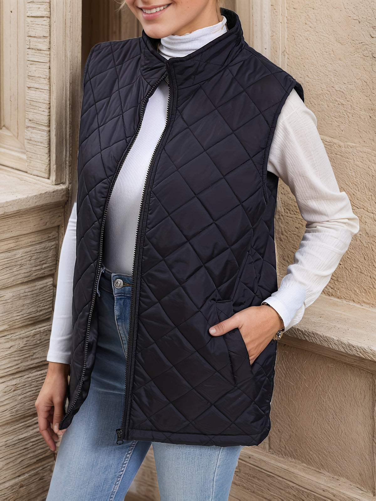 Lowri | Women's Longline Quilted Zip-Up Gilet — view 3