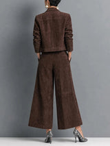 Isadora | Dark Brown Faux Suede Jacket & Wide-Leg Trousers Set — view 2