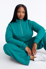 Women's Quarter-Zip Cotton Matching Pants Set | Yvezi — 11
